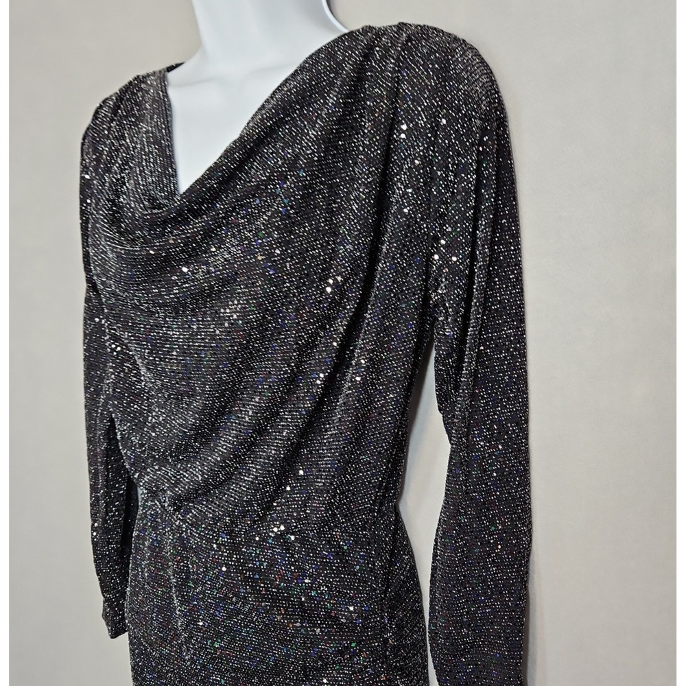 Fraiche By J Womens Black Sequin Cowl Neck Mini Dress Size Small NWT - Picture 2 of 13